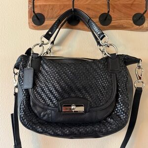 Coach Kristin Black Woven Leather Satchel Bag with Silver Hardware 19312
